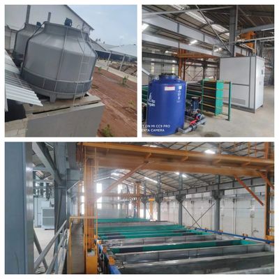 Buen precio Línea de tratamiento anodizante de perfiles de aluminio de grado industrial con capacidad de 150 T/M espesor de película de 8-12μm y longitud máxima del perfil de 6500 mm En línea